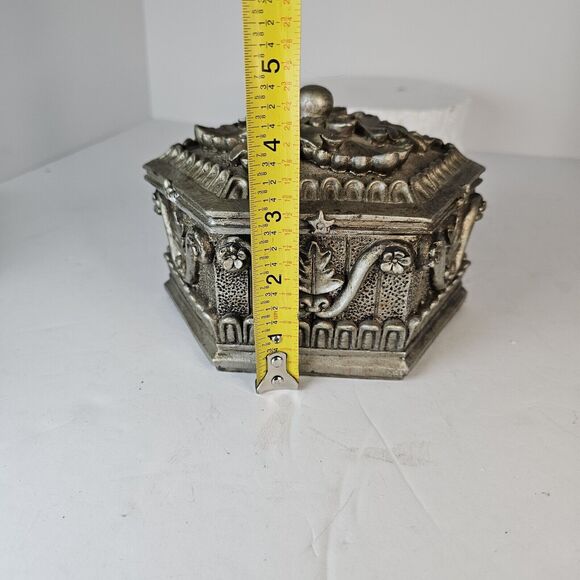 Baroque Ornate Jewelry Box Silver  Trinket Storage Holder For Keys/Change  Decor - Picture 10 of 12